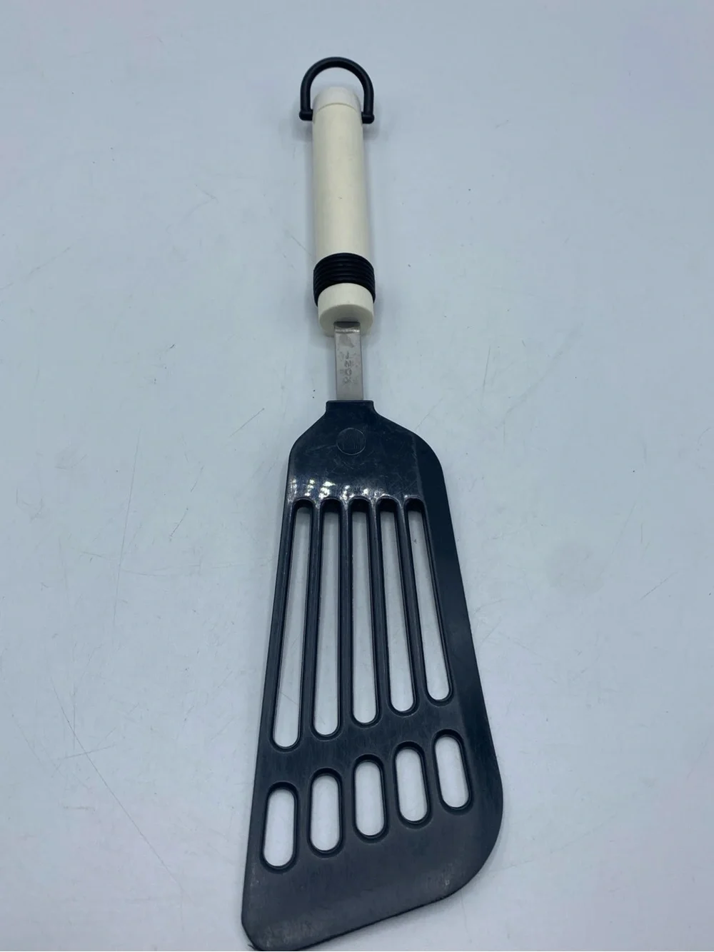 Inox Slotted Spatula Turner Spoon Plastic White Handle Vintage Italy 13
